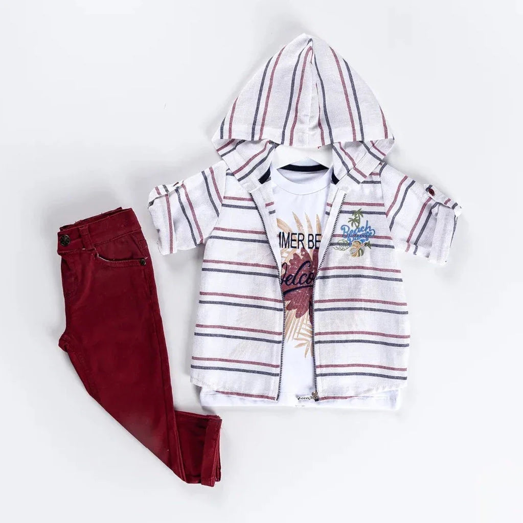Boys Summer Casual Set with Hooded Shirt - Blue