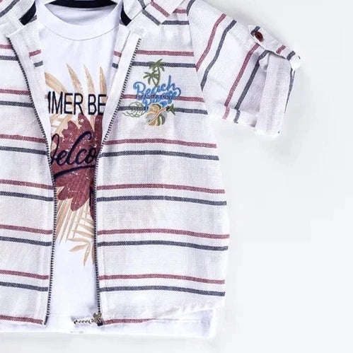 Boys Summer Casual Set with Hooded Shirt - Blue