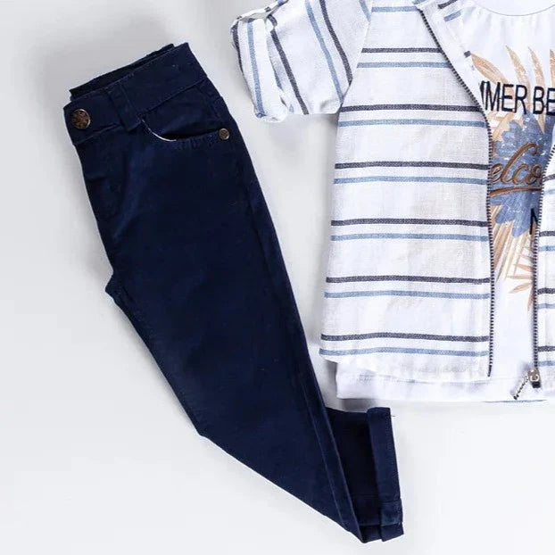 Boys Summer Casual Set with Hooded Shirt - Blue