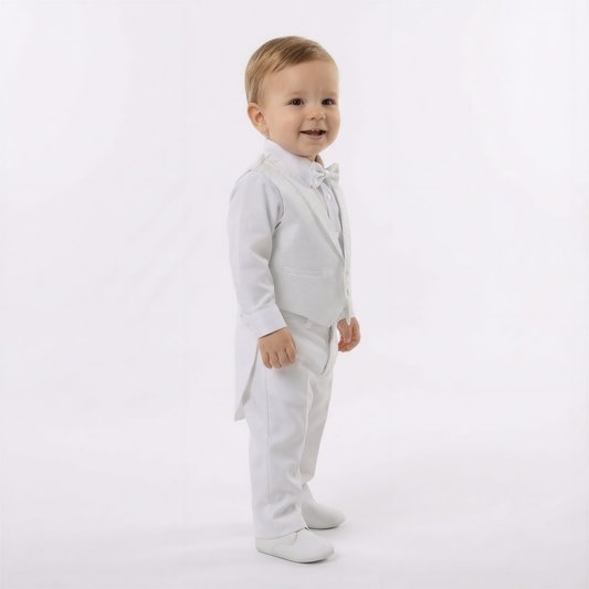 Boys Penguin Tail Vest Set - White