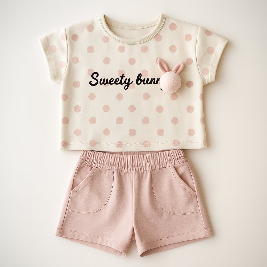 Girls' Dotted Charm Casual Set - Pink/Blue