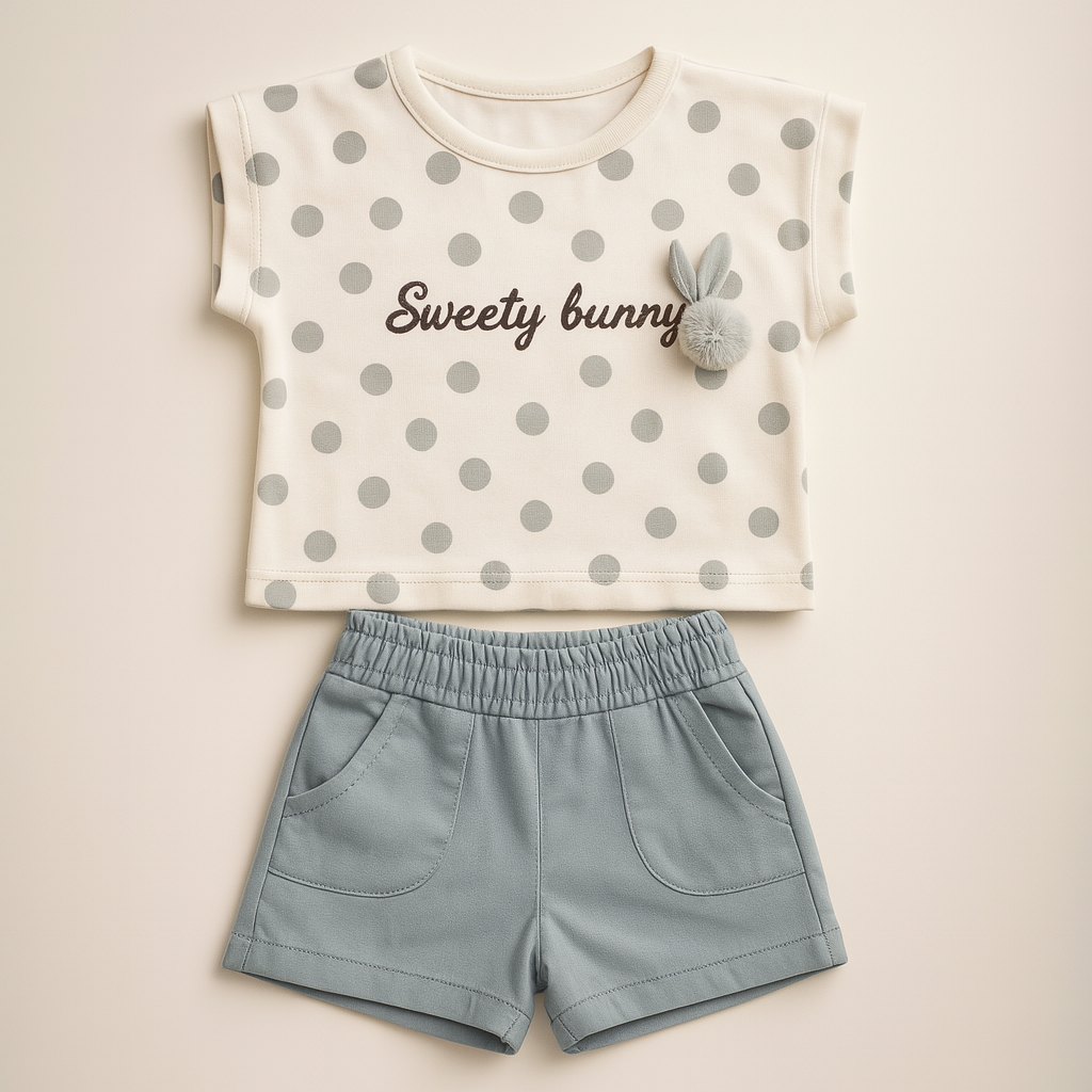 Girls' Dotted Charm Casual Set - Pink/Blue