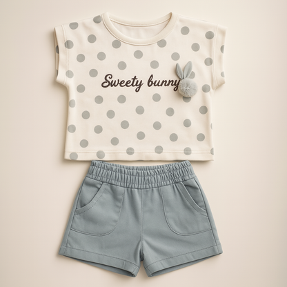 Girls' Dotted Charm Casual Set - Pink/Blue