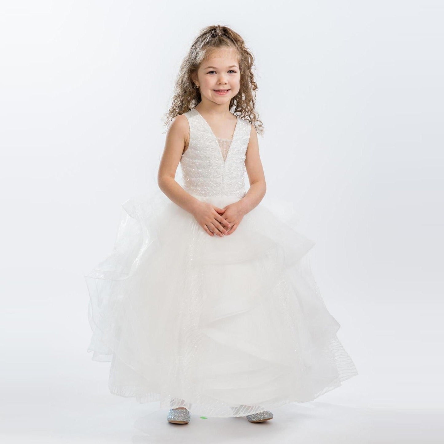 Girls Sequin Formal Gown - Offwhite