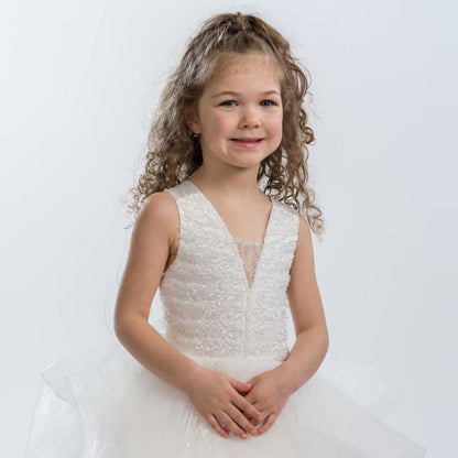 Girls Sequin Formal Gown - Offwhite