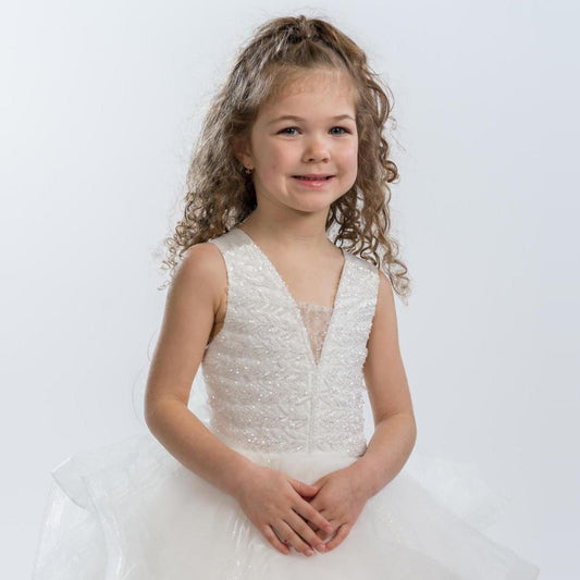 Girls Sequin Formal Gown - Offwhite