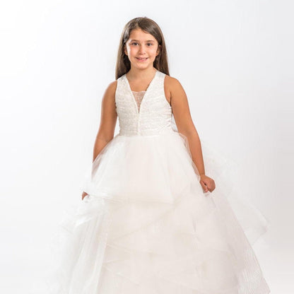 Girls Sequin Formal Gown - Offwhite