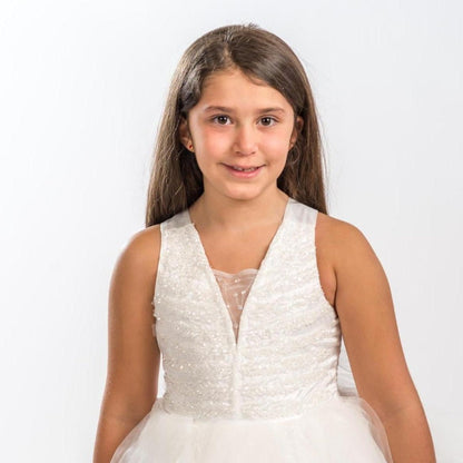 Girls Sequin Formal Gown - Offwhite