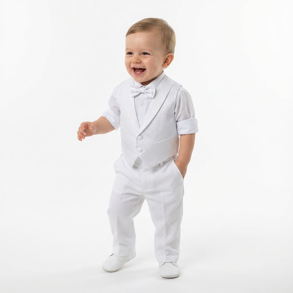 Boys Penguin Tail Vest Set - White