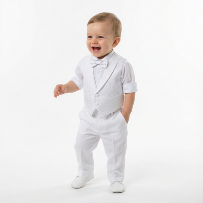 Boys Penguin Tail Vest Set - White