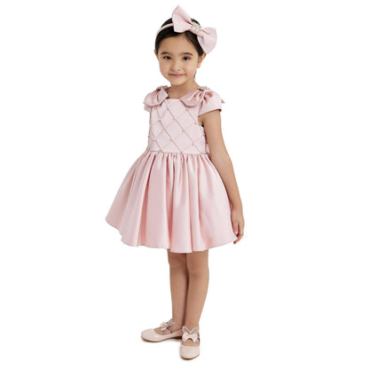 Girls Satin Formal Dress with Bows - Offwhite