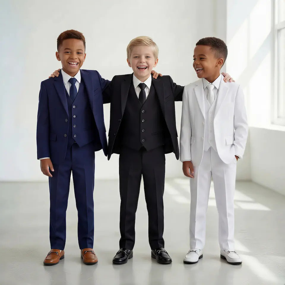 Boys' 5-Piece Slim Fit Suit - Navy/Black/White