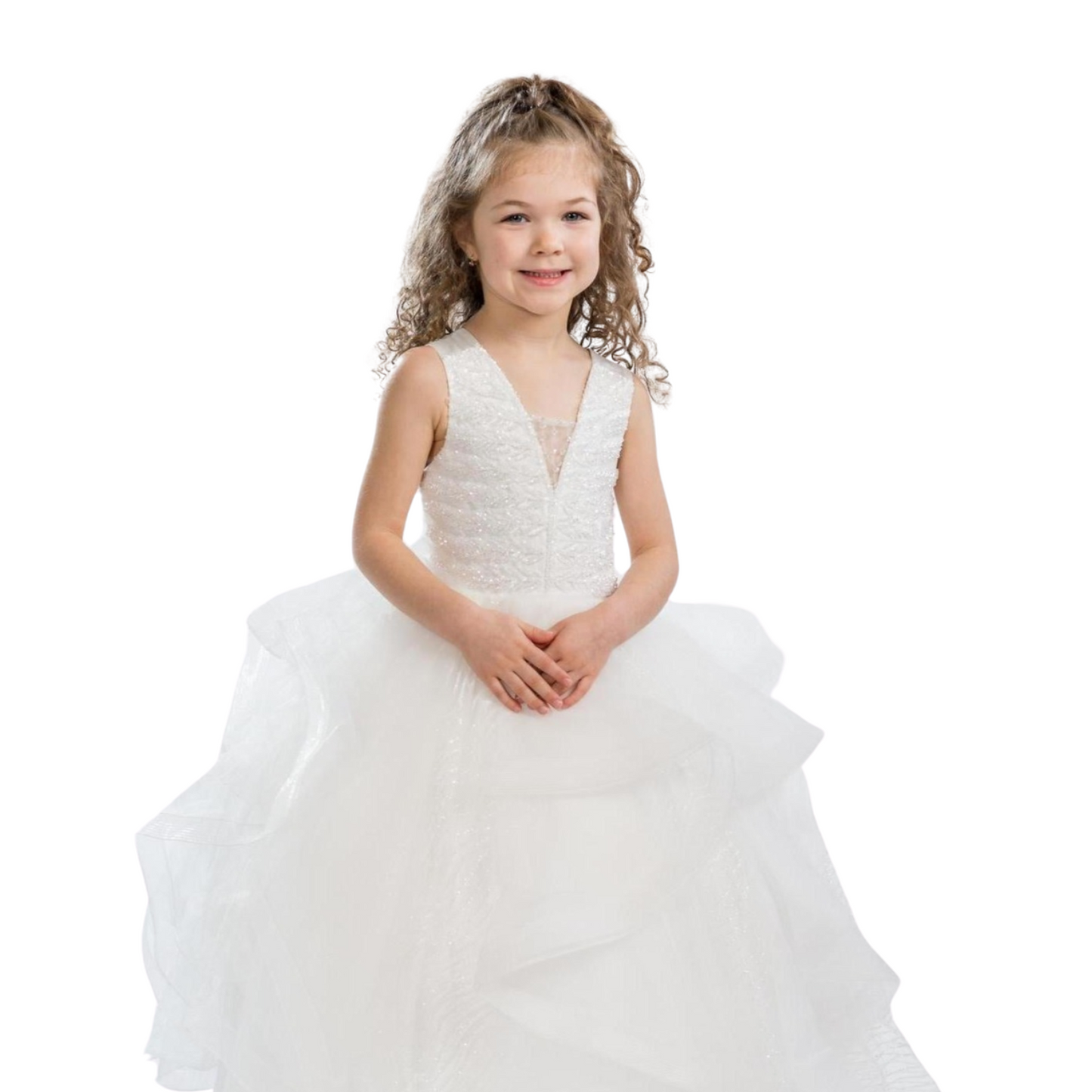 Girls Sequin Formal Gown - Offwhite