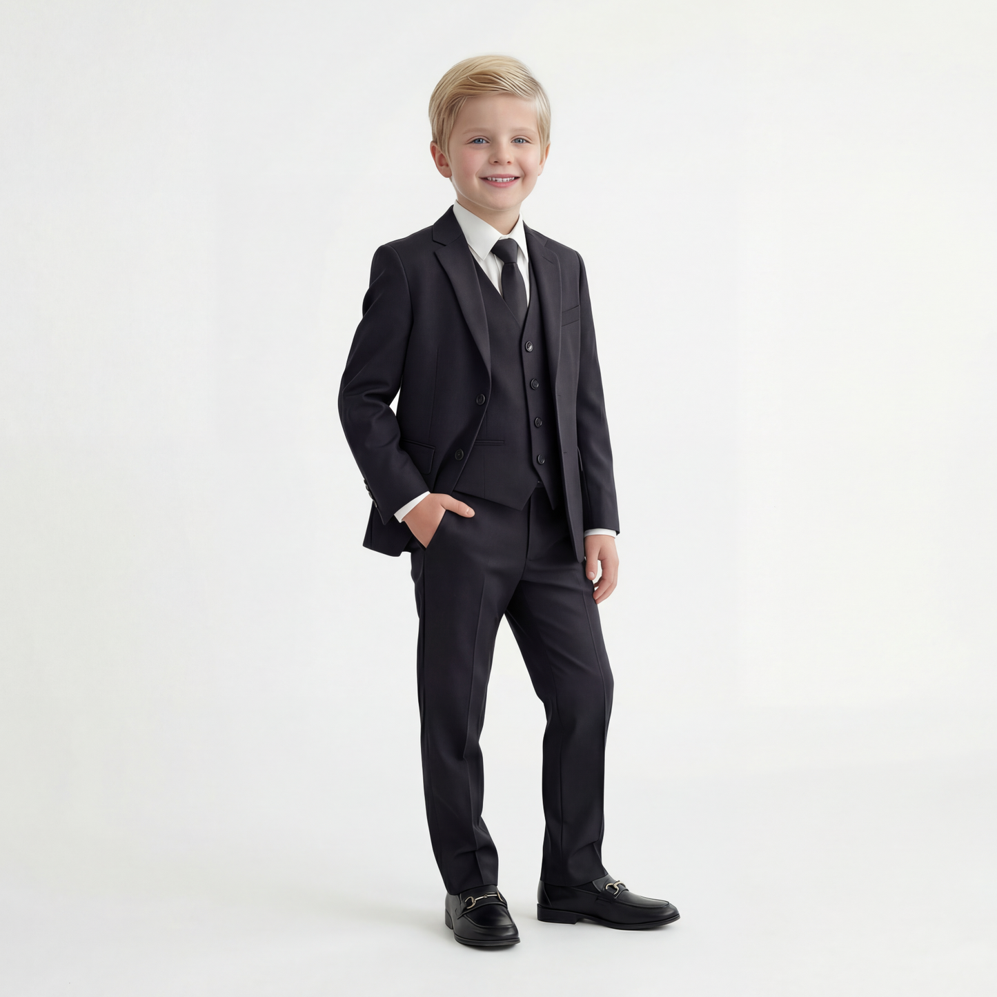 Boys' 5-Piece Slim Fit Suit - Navy/Black/White