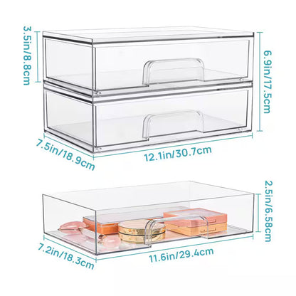 4-Piece 12.1 In. W Clear Acrylic Plastic Stackable Storage Drawers for Makeup Palettes, Cosmetics, and Beauty Supplies
