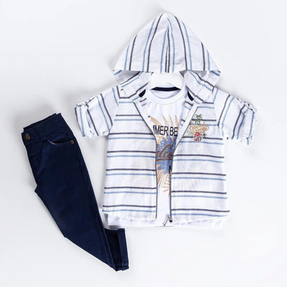 Boys Summer Casual Set with Hooded Shirt - Blue