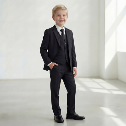 Boys' 5-Piece Slim Fit Suit - Navy/Black/White