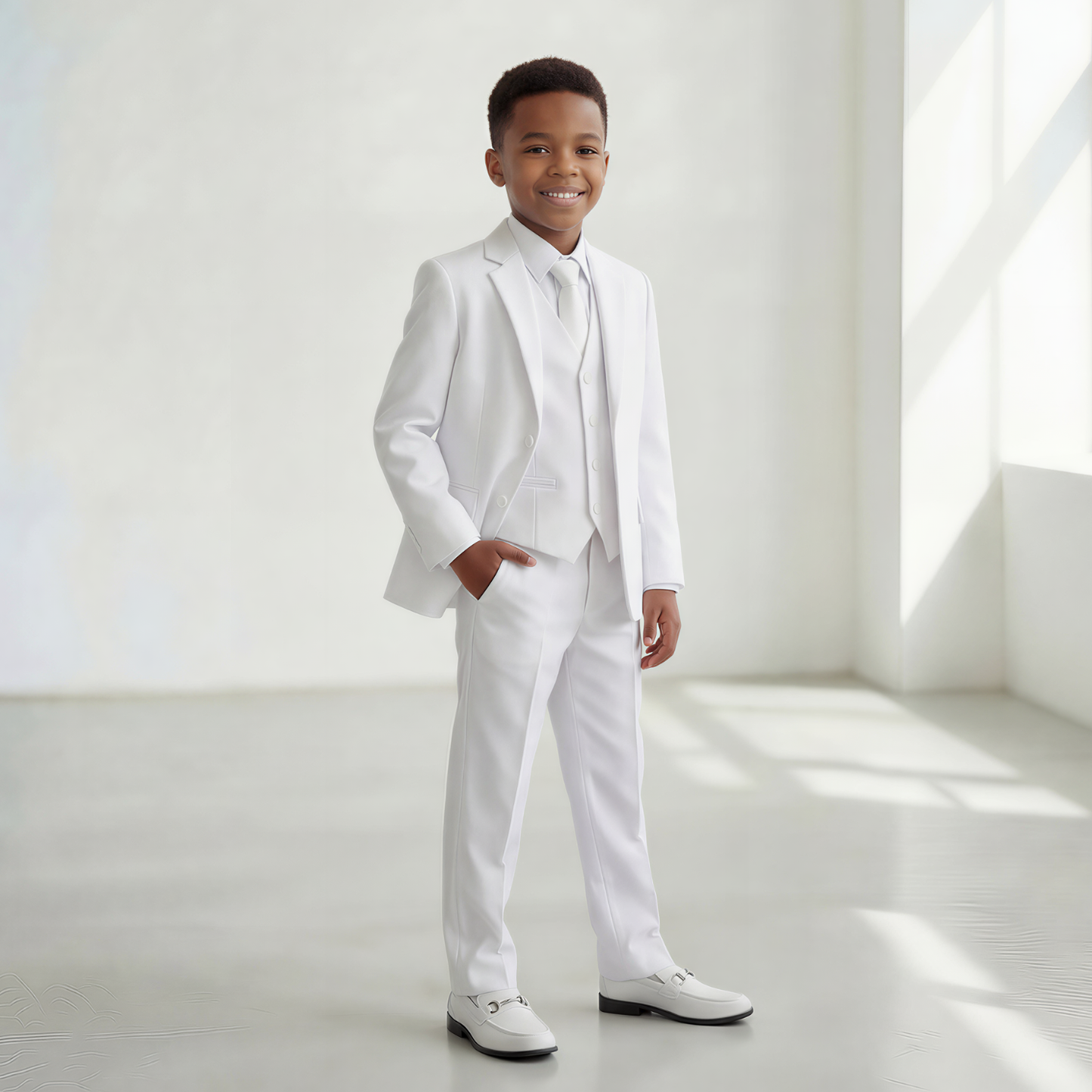 Boys' 5-Piece Slim Fit Suit - Navy/Black/White