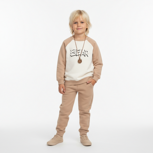 Boys BEAR Jogger Set with Dog Chain - Beige
