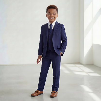 Boys' 5-Piece Slim Fit Suit - Navy/Black/White